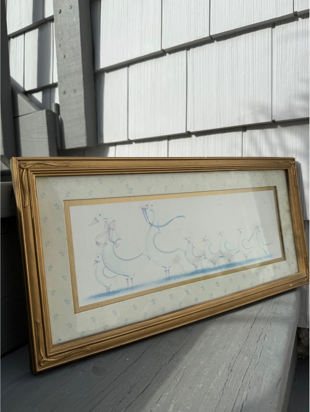 Vintage Framed Duck Family Print | Nursery Wall Art | Cottage Farmhouse Decor
